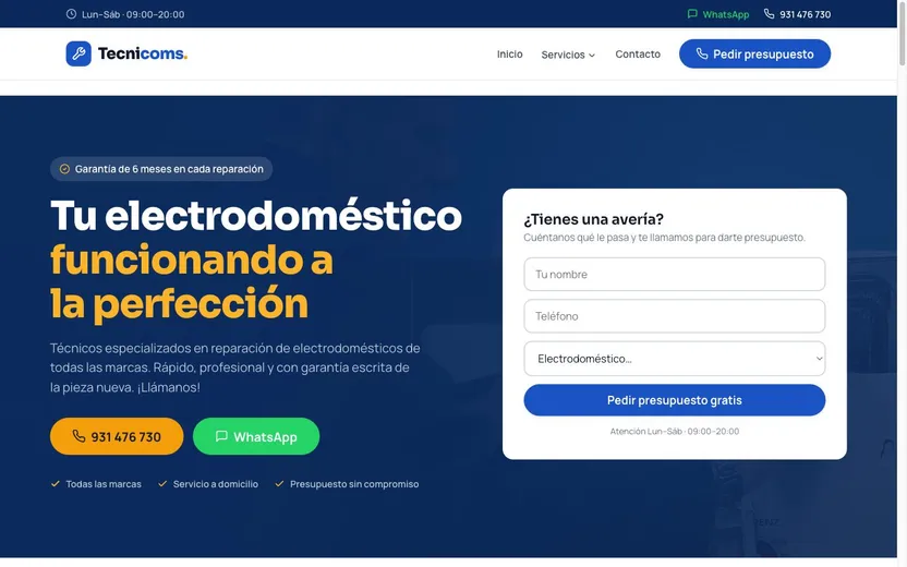 Tecnicoms · web hecha por Karma Studio Página web de Tecnicoms (Reparaciones a domicilio) diseñada por Karma Studio